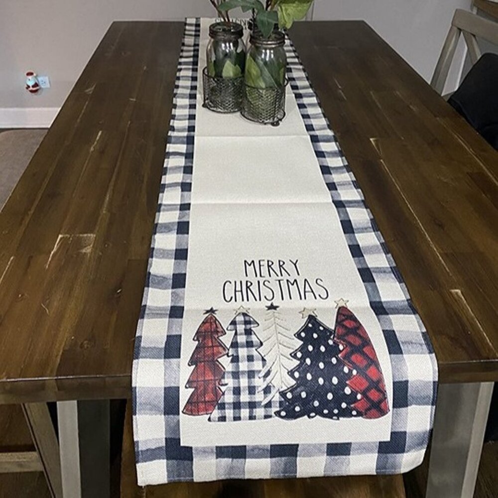NEW  Buffalo Plaid Christmas Trees Merry Xmas Table Runner, 13 x 72 Inch - Picture 9 of 9